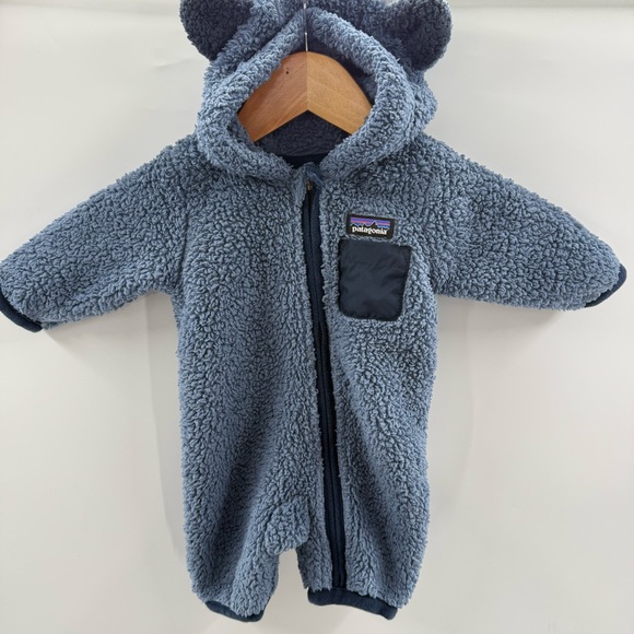 Patagonia Other - Patagonia Infant Furry Friends Bunting Zip Up Hooded Blue Two Tone Baby Newborn